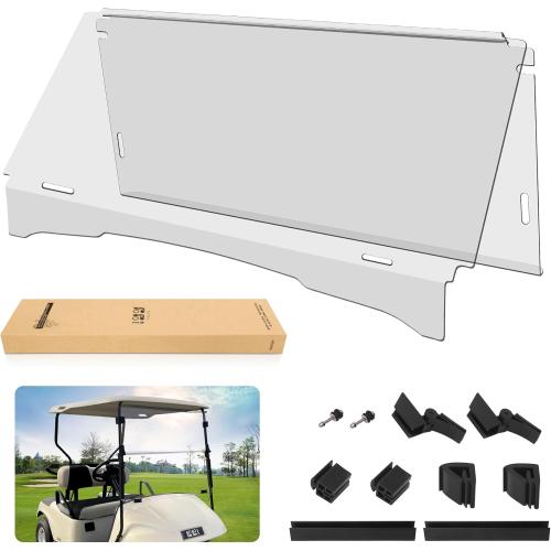 10L0L Golf Cart Windshield for 1995 - 2013 Ezgo TXT & Medalist Models Windshield Replacement with Tinted Foldable UV Protection and Impact Resistant Acrylic Shield (Clear)