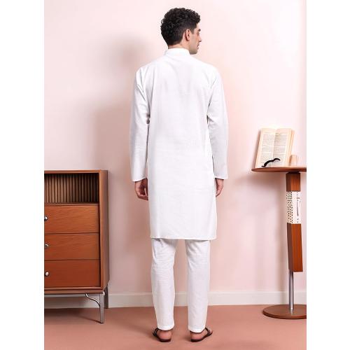 Sojanya since 1958 Men's Cotton Linen Solid Kurta Pajama Mandarin Collar Casual Party Dress