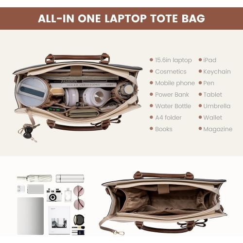 LOVEVOOK Laptop Tote Bag for Women,Leather Work Bag, Waterproof Business Teacher Bag,Large Computer Handbag Purse Briefcase,Office Gifts for Women