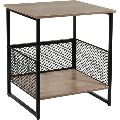 Square Side Table, 2 Tier End Table, Couch Side Table with Storage, Great For Printer Stand, Mini Fridge Stand, Aquarium Stand, Coffee Stand, Ideal for Living Room, Bedroom, Office (Light Oak)