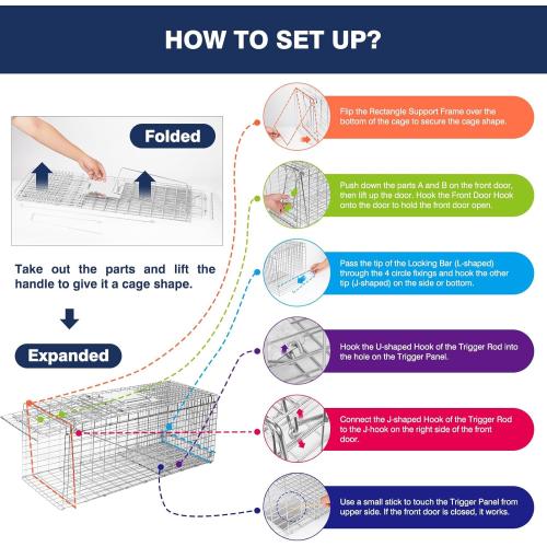 Animal Trap Cage, 26 Inch Live Traps for Raccoons Heavy Duty, Cat Trap for Stray Cats, Squirrels, Raccoon, Rabbits, Possum, Skunk, Outdoor Small Animal Humane Catch & Release, Foldable