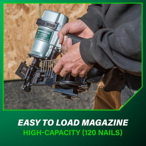 Metabo HPT Roofing Nailer, Pro-preferred Pneumatic Power Nailers, Ideal for Asphalt Roofing Shingles, 16 Degree 7/8″ to 1-3/4″ Roofing Nails, NV45AB2