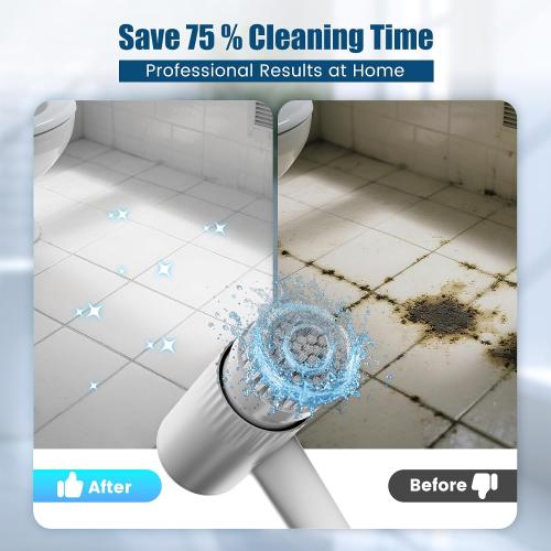 AIRROBO Electric Spin Scrubber, Cordless Electric Scrubber for Cleaning, 300 Mins Runtime, 6 Brush Heads, 47 Adjustable Handle, IPX7 Waterproof for Bathroom, Kitchen, Floors, Tiles, Car Cleaning