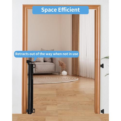 Veraste Retractable Baby Gate for Doorways and Stairs, Mesh Safety Gate for Pet, Indoor & Outdoor Use, One-Hand Operation, Easy Installation, 33.6 Tall, Expands to 55 Wide（Black,33.6x55