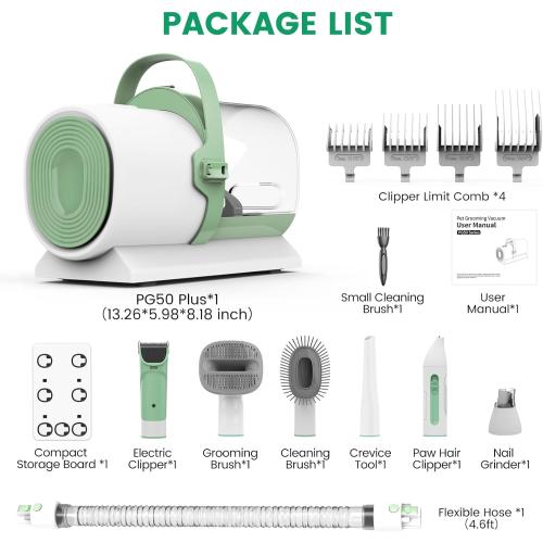 Dog Grooming Vacuum, Pet Grooming Kit with Clipper Nail Trimmer Grinder, 2.5L Dust Cup 7 Grooming Tools 11000Pa Dog Hair Vacuum for Shedding Grooming, Home Cleaning, PG50 Plus