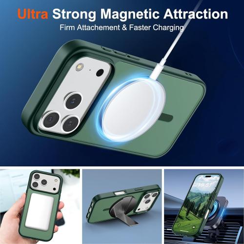 SUPFINE Magnetic for iPhone 17 Pro Case (Compatible with MagSafe)(Military Grade Drop Protection) Translucent Matte Shockproof with Anti-Fingerprint Phone Cover 2025,Forest Green