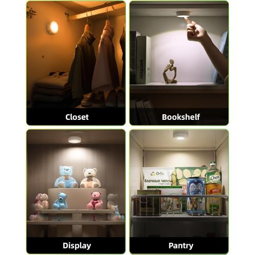 EZVALO LED Puck Lights, Rechargeable Battery Touch Light, 2.5'' Mini Tap Lights, Wireless Closet Light, Under Cabinet Lighting, 3 Color Temps, Sitck On Lights for Kitchen,Closet,Pantry,Shelves(2 Pack)
