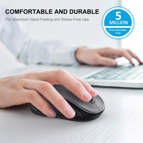 WisFox 2.4G Wireless Mouse for Laptop, Ergonomic Computer Mouse with USB Receiver and 3 Adjustable Levels, 6 Button Wireless Mice for Windows Mac PC Notebook (Grey)