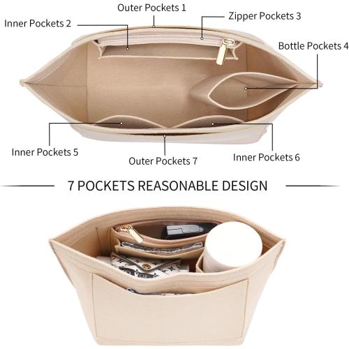 Felt Purse Organizer Insert for Longchamp Le Pliage L Handbag Insert (Large, Beige)