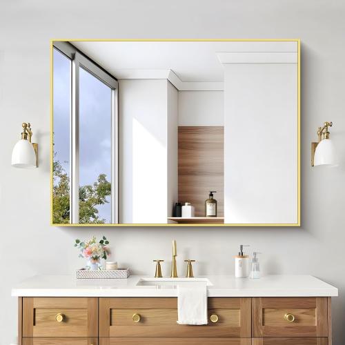COFENY 36x55inch Bathroom Mirror, Gold Rectangle Mirror with Thin Metal Frame, Large Rectangular Wall Mirror for Bathroom, Living Room, Hair Salon, Big Farmhouse Mirror Hang Horizontal/Vertical