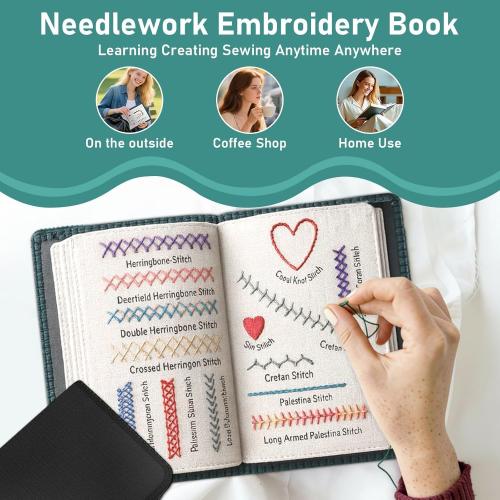 New Embroidery Stitch Book Kit for Adults & DIY Craft Lovers,Portable Embroidery Kit for Beginners Enthusiasts,Includes Guide to 106 Patterns with Tools & Tutorials and 86-Piece Sewing Tool Kit(1 Set)