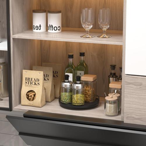 9 Oak Wood Lazy Susan Turntable Organizer, Lazy Susan for Cabinet Dining Table Pantry Wood Rotating Tray for Kitchen Countertop Coffee Table Decor Spinning Spice Can Organization and Storage Black