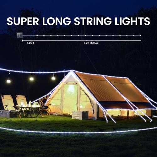 200 LED Solar Rope Lights Outdoor, 66FT Solar String Lights Indoor Waterproof Solar Powered Trampoline Light Clear Tube Pool Light for Camping Fence Yard Walkway Path Garden Outside Decor（White