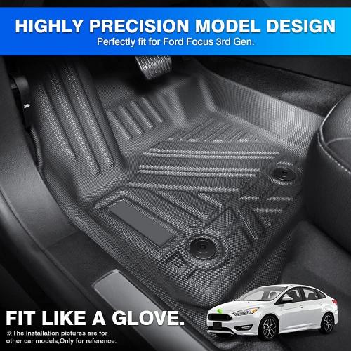 T TGBROS Floor Mats for Ford Focus 2012-2018 All Weather Protection TPE 2 Rows Floor Liners Custom Fit for Focus Accessories Car Mats Non-Slip Black