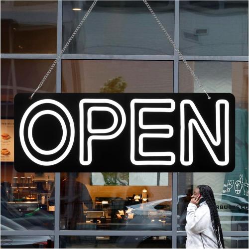 32x12 Extra Large LED Open Signs for Business, Apanibu 2 Lines Unique Design Super Bright Neon Open Sign with Chain, 5 Levels Adjustable Brightness for Retail Shop Window Salon Restaurant (White)