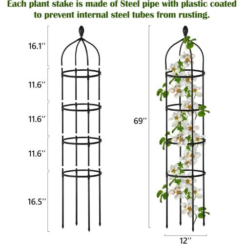 Garden Obelisk Trellis for Climbing Plants Outdoor 6 Ft Rose Bush Round Trellis for Pots Rustproof Metal Plant Flower Trellises for Clematis Vine Jasmine Support Outdoor Indoor