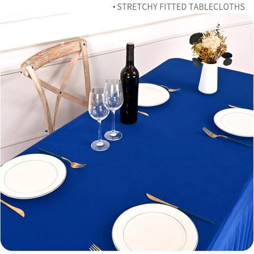 fani 2 Packs Royal Blue Stretch Table Skirts for 6 Foot Table | Spandex, Washable, Rectangle Tablecloths with Skirt, Wrinkle Resistant Fitted Tablecover, Wedding, Party, Banquet