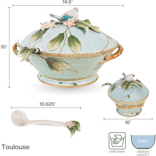 Fitz & Floyd Fitz and Floyd Toulouse Soup Tureen with Ladle, 3.5 Quart, Blue