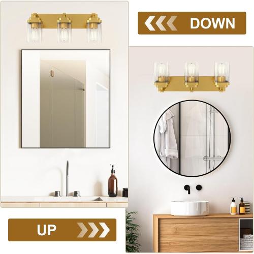 Brushed black Bathroom Light Fixtures, 3 Lights Bathroom Lighting Fixtures Over Mirror, Square Design & Rectangle Large Backplate, Modern Vanity Lighting Fixtures, for Living Room/Bedroom