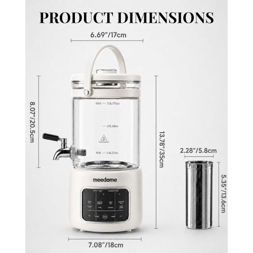 3L Electric Kettle & Beverage Dispenser with Infuser, Spigot - All-in-One Health Pot for Iced Tea/Coffee, Temperature Control, Glass Pitcher - Home & Office Use