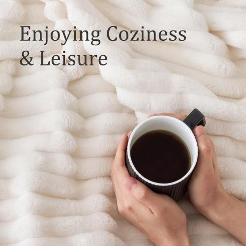BEDELITE King Size Blanket for Bed, 300GSM Soft & Warm Fleece Blanket, Decorative and Giftable Striped Cream White Blankets for Women, Men, 108x90