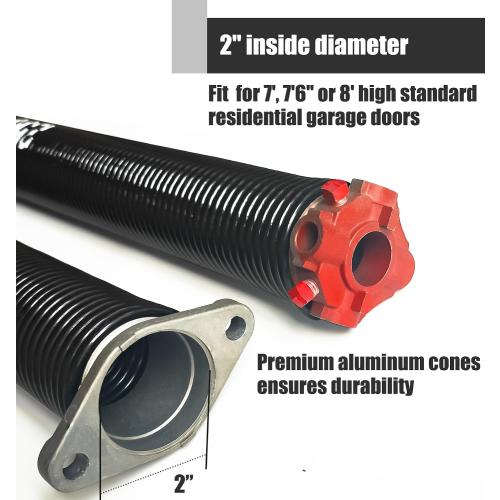 Garage Door Torsion Spring Set, Pair of 2 Electrophoresis Coated Garage Door Spring Replacement with 2 Non-Slip Winding Bars and Bearing, Minimum 16000 Cycles (.218x2x26)