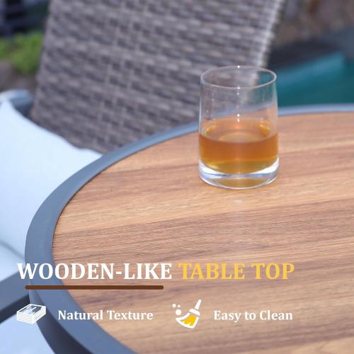 Bar Height Patio Table, 40-Inch Outdoor Pub Table Bistro Table with Wooden-Like Table Top & Metal Frame