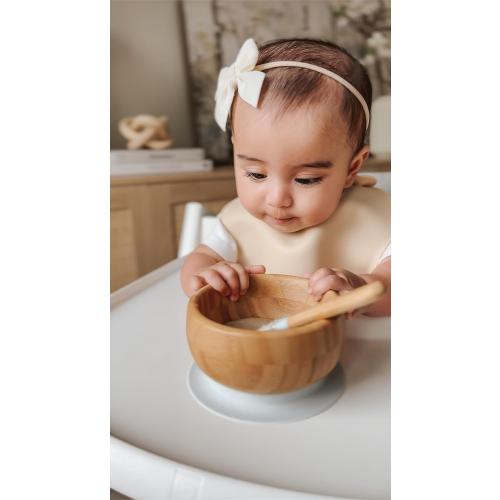 Avanchy Baby Spoons 5 Bamboo and Silicone Set, Self Feeding Food Utensils, 4 Months Baby Led Weaning, 5 Pack W/Blue