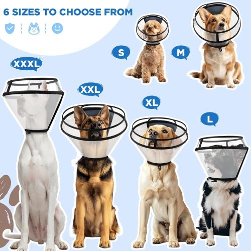 BONTHEE Dog Cone Collar for Surgery Recovery,Adjustable Transparent Pet Recovery Collar for Large Medium Small Dogs & Cats, Protective Elizabethan E-Collar for Wound Healing, Anti-Lick & Bite-S