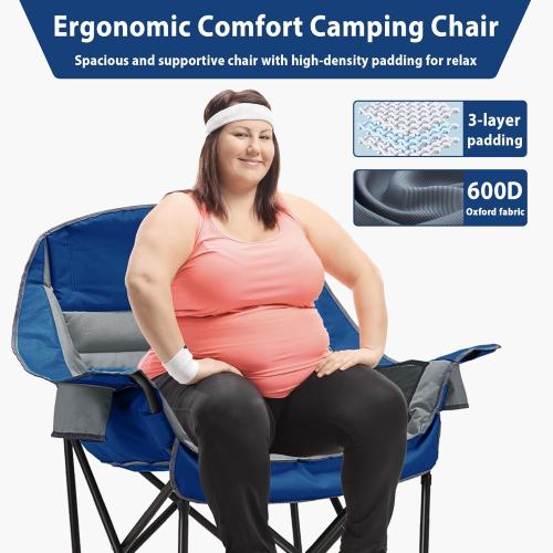 Oversized Camping Chair, Portable Folding Camping Chairs with Side Pocket, Cup Holder and Carry Bag, Heavy Duty Outdoor Camping Chairs for Adults, Fishing, Sports, Trip, up to 400lbs, Style 6