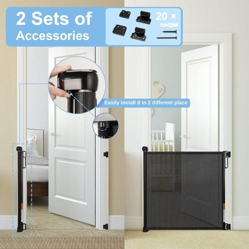 PRObebi Retractable Baby & Pet Gate - 34 Tall, Extends to 72 Wide, Mesh Gate for Doorways, Stairs, Hallways, Indoor/Outdoor (Black)