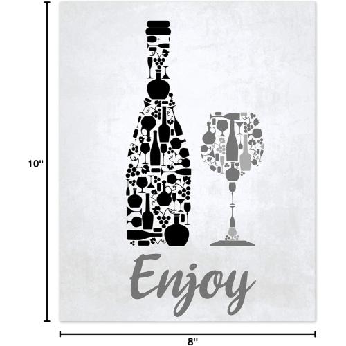 Black Grey White Mosaic Vintage Inspirational Kitchen Restaurant Cafe Bar Wall Art Decorations Eat Drink Love Wine Coffee Hearts Prints Posters Signs Sets for Rustic Farmhouse Country Home Dining