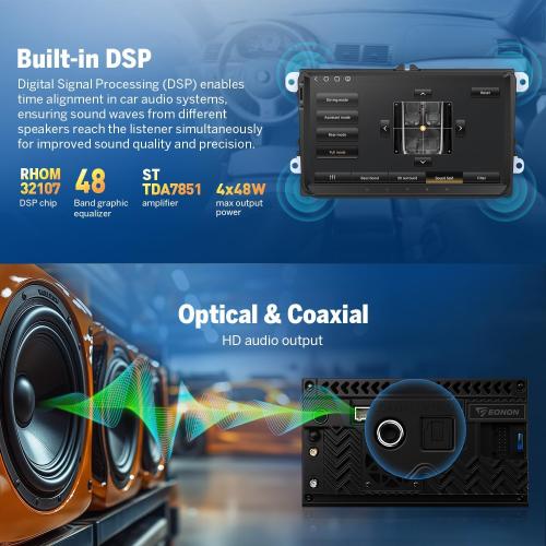 Eonon 9 inch Headunit for Volkswagen Golf MK5/MK6 Jetta/SEAT Skoda Android 13 6 64GB 4G LTE CarPlay Android Auto GPS Bluetooth DSP EQ MirrorLink support DAB  OBDII Backup Camera Car Radio Stereo VWX6S
