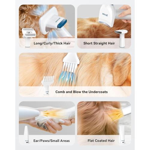 oneisall Dog Vacuum & Dryer for Shedding Grooming, 8 in 1 Dog Grooming Kit with Metal Blade Pet Clippers, Adjustable Speed and Temperature Control Blower