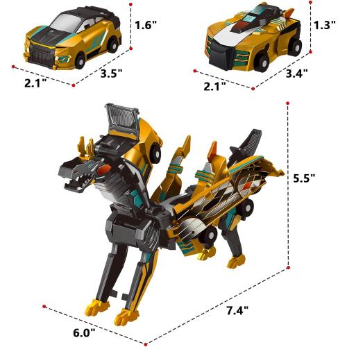 Collision Transforming Dinosaur Car Toy, 2 Magnetic Cars Transform into Dinosaur Toys for Kids Toddler Fun Deformation Robot Dino Car Christmas Birthday Gift Toys for Boys Girl(Golden Dragon)