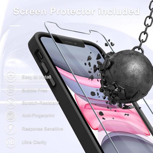 for iPhone 12 Case, iPhone 12 Pro Case, with 1 Screen Protector, Matte Magnetic Slim Phone Cover, Support for Magsafe, Shockproof Protection Translucent Frosted Back,Black