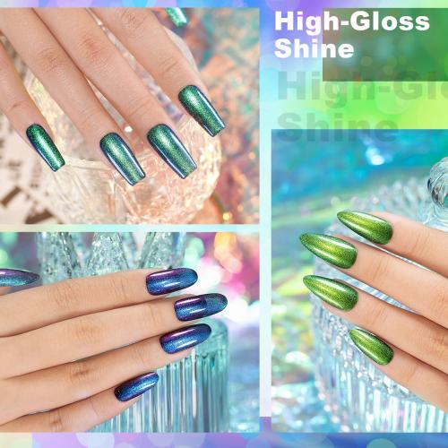 RARJSM Chameleon Gel Nail Polish Multichrome Gradient Color Changing Dark Blue Purple Orange Green 6pcs Set 7.5ml Shimmer Glitter Gel Polish Curing Requires Soak Off Sparkle Chrome Nail Gel Varnish