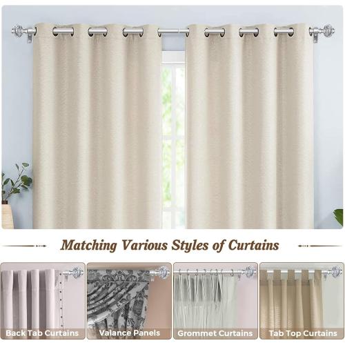 1 Inch Curtain Rods 72 to 144 Inches (6 to 12 ft) Telescoping Single Drapery Rod, USFOOK Heavy Duty Curtain Rods for Windows with Silver Decorative Translucent Finials