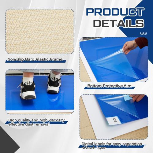 Nuanchu Adhesive Mat Pad Include 1 Sticky Non Slip Base Pad 2 Tacky Dust Mats Construction of 30 Sheets (60 Sheets Total) for Clean Room Science Lab Matting Laboratory Hospital(Blue,24x36 Inches)
