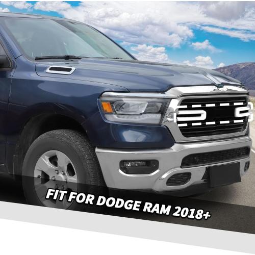 Jimen Compatible with Dodge Ram 2018-2025, 2PCS Front Grille Cover Exterior Trim Accessories (White)