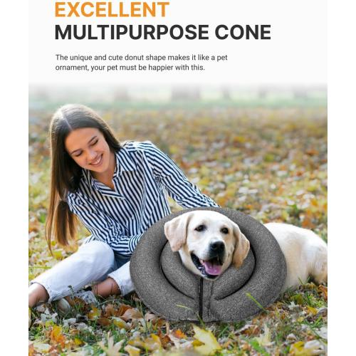 MIDOG Dog Cone Collar for Large Medium Dogs, Soft Inflatable Dog Cone Alternative After Surgery, Adjustable Protective Recovery Cone - Patented Alternative E Collar Does Not Block Vision (Gray,XS)