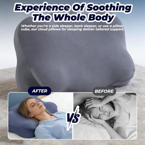 Cloud Pillow - Ergonomic Memory Foam Pillow with Cervical Support for Side Sleeper & Neck Pain Relief, Adjustable Contour Cooling Pillow for Adults, Back and Stomach Sleepers Alignment Support