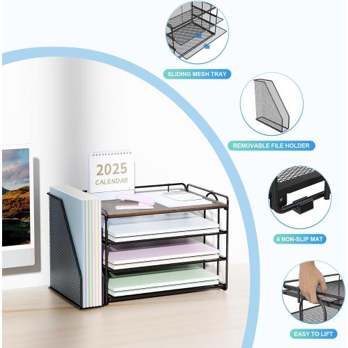 Spacrea 4 Tier Paper Organizer for Desk with File Organizer