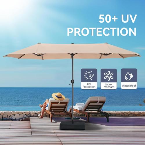 GREEN PARTY 13ft Rectangle Patio Umbrella, Double Sided Outdoor Table Umbrella with Crank & 1.5 Pole, Large Market Umbrella for Poolside Garden Deck Backyard, Beige
