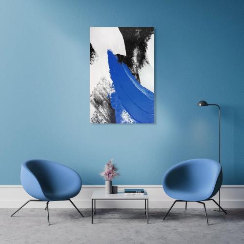 YPY Blue Abstract Canvas Wall Art: Modern Minimalist Black and White Picture Handmade Textured Oil Painting Poster for Living Room Bedroom Bathroom Office Home Wall Decor 24x36