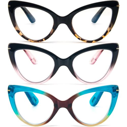 DXYXYO 3 Pack Cat Eye Reading Glasses for Women Fashion Blue Light Blocking Thick Frame Computer Readers 2.5
