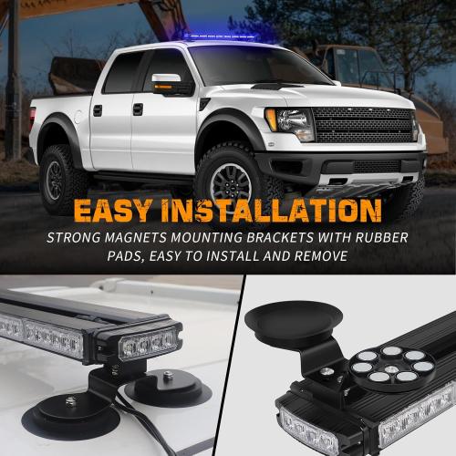 37 Inch 104 LED Roof Blue Emergency Lights Magnetic Strobe Lights | Top Double Side Traffic Advisor Warning Flashing Safety Light Bar w/ Controller for Vehicles Trucks