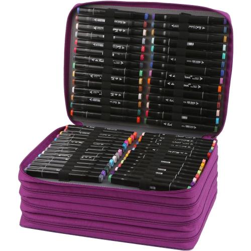Lbxgap Marker Pen Organizer Case 224 Slots Large Capacity with Handy Wrap Portable Multilayer Holder for Watercolor Pencils & Gel Pen Markers(Purple)