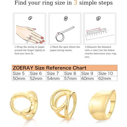 ZOERAY Chunky Gold Rings for Women Non Tarnish Trendy 14k Gold Plated Adjustable Signet Band Stackable Thumb Ring Set Open Twist Dome Statement Stacking Rings Jewelry Gifts for Women Size 5-10