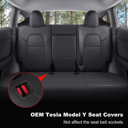 Tesla Model Y Car Seat Covers Nappa Leather Car Interior Seat Airbag Compatible Cushion Cover Full Set Custom Fit 2024 2023 2022 2021 2020, Nappa Black